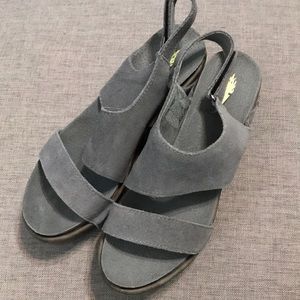 Volatile Gray Suede Wedge Sandals